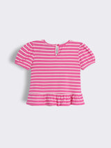 Toddler Girls Striped Cotton Knit Top with Embroidery