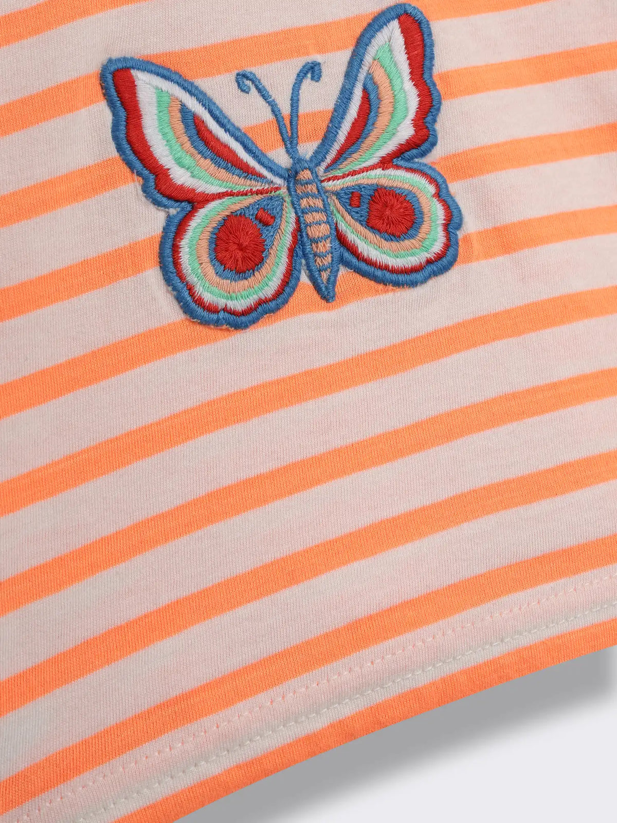 Toddler Girls Striped Cotton Knit T-Shirt with Butterfly Embroidery