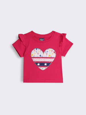 Toddler Girls Half-Sleeve Applique Cotton Knit T-Shirt