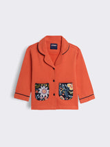 Girls Cotton Fleece Full Sleeve Nightwear Set with Solid Shirt, Printed Pockets and Paisley Printed Pyjama