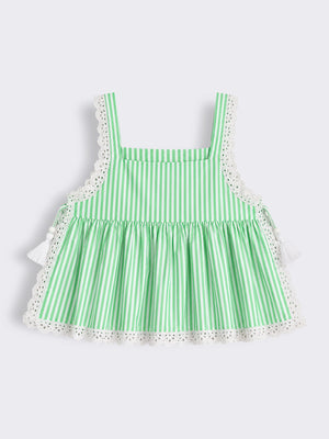 Girls Striped Lace Trim Top