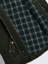 Boys Utility Sleeveless Zip Front Cotton Jacket with Check Lining