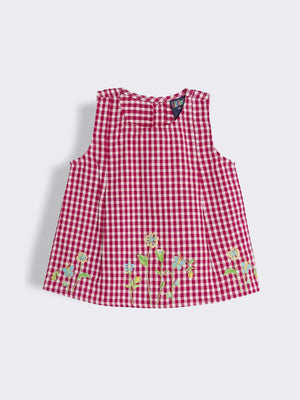 Toddler Girls Gingham Cotton Top with Contrast Embroidery