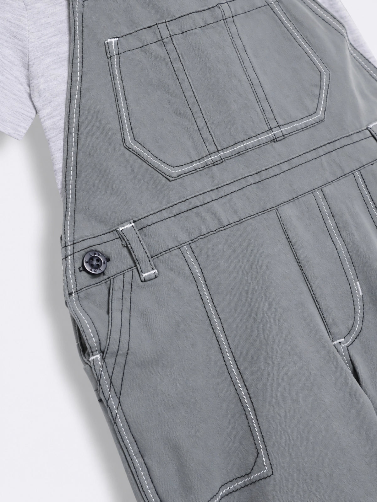 Toddler Boys Cotton Roll-Up Dungaree with Checked Strap Detail and Solid T-Shirt 2-Piece Outfit Set