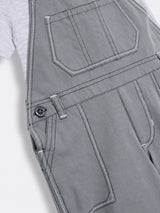 Toddler Boys Cotton Roll-Up Dungaree with Checked Strap Detail and Solid T-Shirt 2-Piece Outfit Set